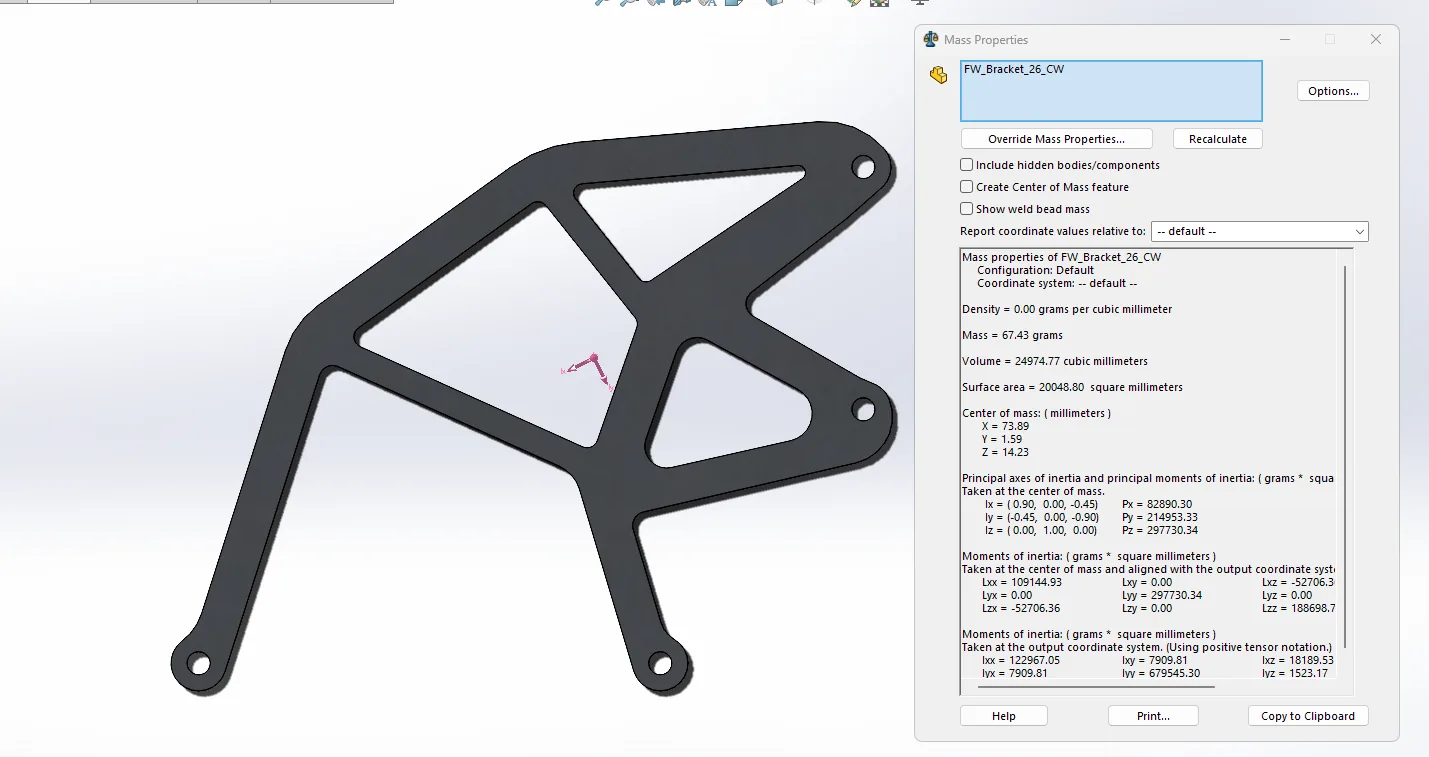 Final topology-optimized Formula SAE front wing mount CAD geometry