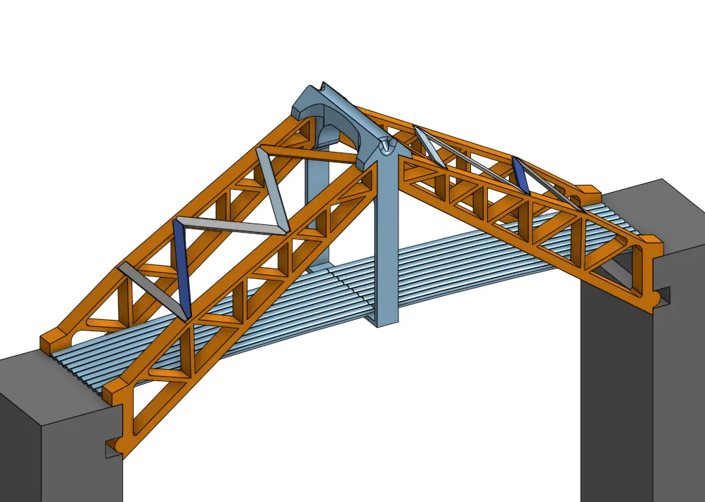 CAD rendering of the orange truss bridge created for the SDSMT bridge design competition